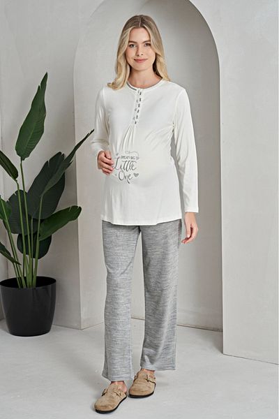 Reyhanlar Women's Winter Raised Combed Cotton Long Sleeve Maternity Maternity Triple Suit