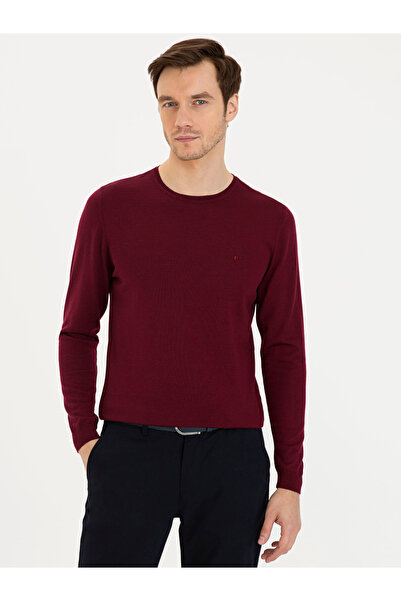 Cacharel Bordo Slim Fit Bisiklet Yaka Basic Triko Kazak 50230646-VR014