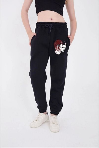 BosFonis Navy Blue Elastic Printed Sweatpants