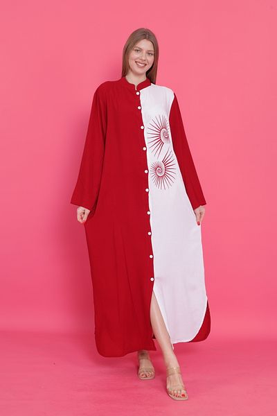 mervemoda Γυναικείο καλοκαιρινό υφαντό φόρεμα με κουμπιά μπροστά