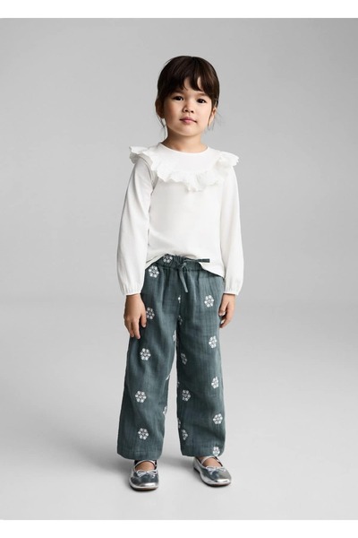 MANGO Baby Βαμβακερό μπλουζάκι με βολάν