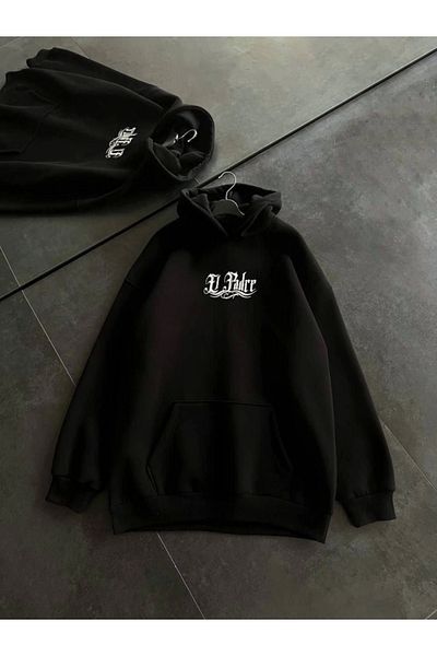 Modayakamoz Three Thread Combed Cotton Long Sleeve Hooded Printed Sweatshirt - Black