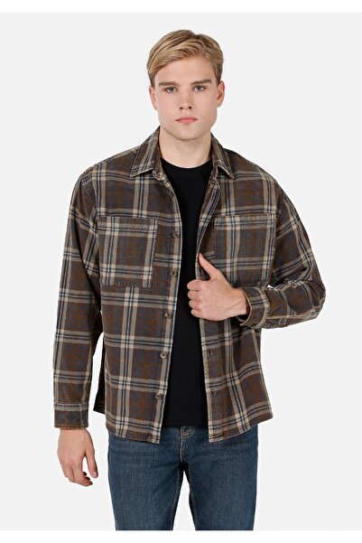 Colin's قميص بني للرجال بأكمام طويلة