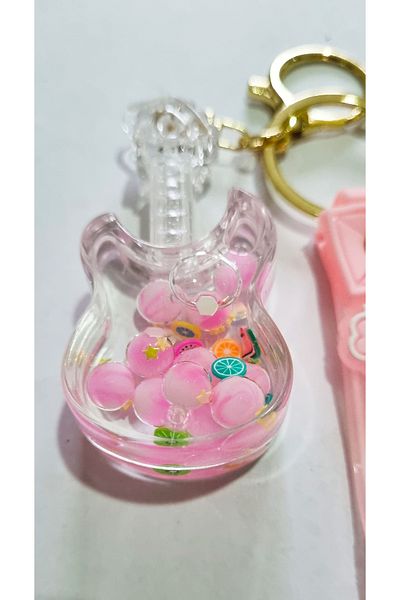 Modellino Gift Kawaii Crystallized Watery Keychain Silicone Bracelet & Bag Ornament - Pink Beaded Guitar
