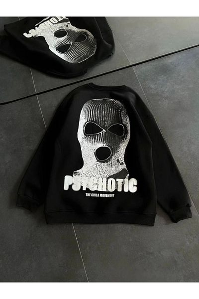 MODAVERA Winter Crew Neck Printed Sweatshirt - Black