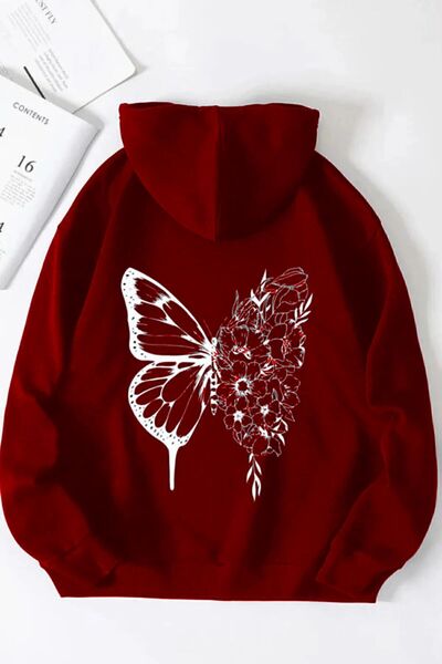 UNCİA OUTDOORS Μαύρο oversized Γυναικείο σχέδιο με λουλούδια και πεταλούδες