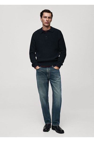 MANGO Man Ribbed Knitwear Polo Neck Sweater