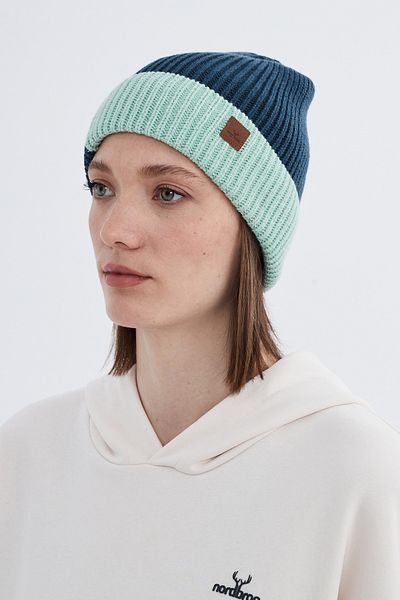 Nordbron Atlantic Green Block Print Soft Knitwear Women's Beret - Stretchy Fold Basic Pacot