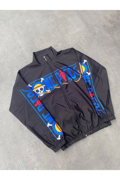 İpeksi Silky Unisex Zippered Digital Printed Windbreaker - Black