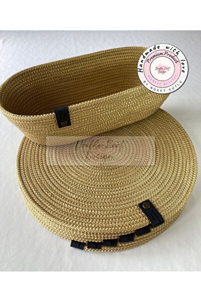 DOUBLE KNOT DESİGN 7 Li Parlak Gold Supla Amerikan Servis Seti Hasır Jüt Tres...