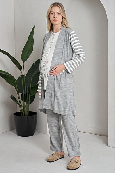Reyhanlar Women's Winter Raised Combed Cotton Long Sleeve Maternity Maternity Triple Suit