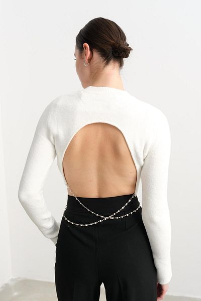 Qutu Butik 10494 Chain Detailed Stone Sweater