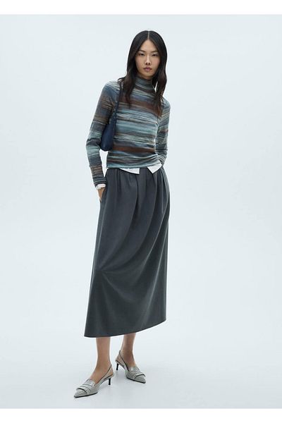 MANGO Woman Pulover cu dungi cu guler stand