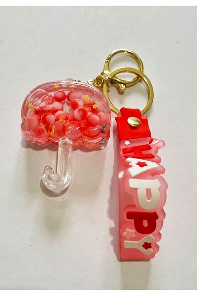 Modellino Gift Kawaii Crystallized Watery Keychain Silicone Bracelet & Bag Ornament - Red Beaded Umbrella