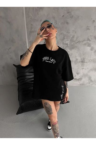 Kokosh moda Black Unisex Printed Oversize T-Shirt