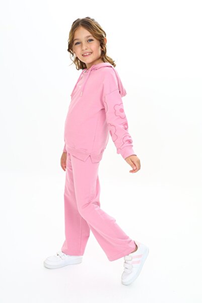 Toontoy Κοριτσίστικο Σετ Φόρμας με κουκούλα Μανίκια Λουλούδια με τύπωμα