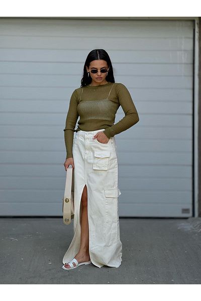 Qutu Butik 80879 Shipping Pocket Long Skirt