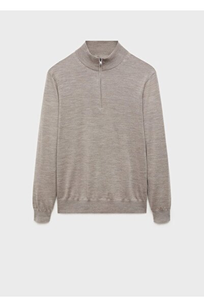 MANGO Man %100 Merinos Yün Perkins Yaka Fermuarlı Kazak