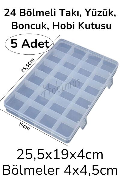 Hobimos 5 bucăți 24 de compartimente colier, inel, bijuterii și cutie de hobby cutie organizatoare (25,50x19x4cm)