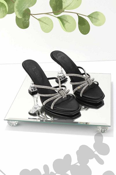 Bambi Black Satin Women's Slippers K04137000738