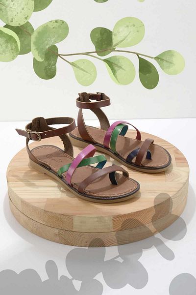 Bambi Multicolored Leather Women's Sandals K05197020903