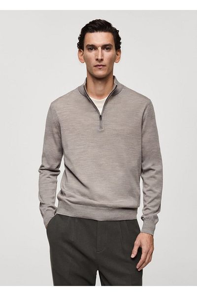 MANGO Man 100% Merino Wool Perkins Collar Zipper Sweater