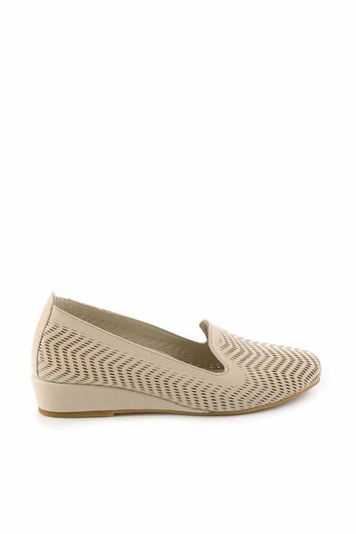 Bambi Beigefarbene Damenschuhe aus echtem Leder mit Keilabsatz K 01531180303