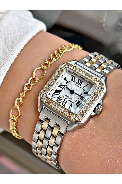 Tisaati ساعة يد نسائية حجرية بأرقام رومانية فاخرة - هدية سوار بتصميم خاص