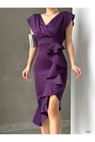 Viyamo Φόρεμα Scuba Fabric Ruffle Μίντι Μήκος