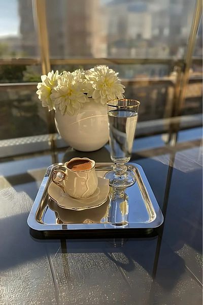 MG HOME 1 Piece Inox No Accessories Steel Stainless Presentation Tray Coffee, Tea, Decorative Presentation Serving Tray