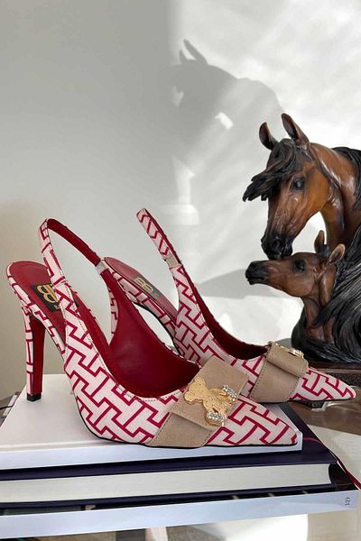 Bambi Red Printed Fabric Women's Classic Heeled Shoes K01455118210