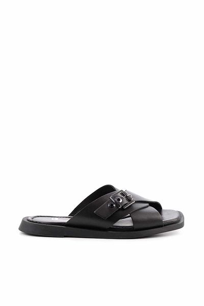 Bambi Black Leather Women's Slippers K04359022003