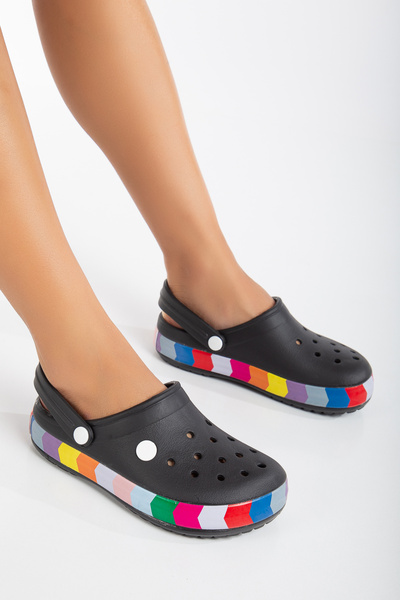 moun shoes Tam Ortopedik Siyah Unisex Süslemeli Renkli Kadın & Erkek Terlik