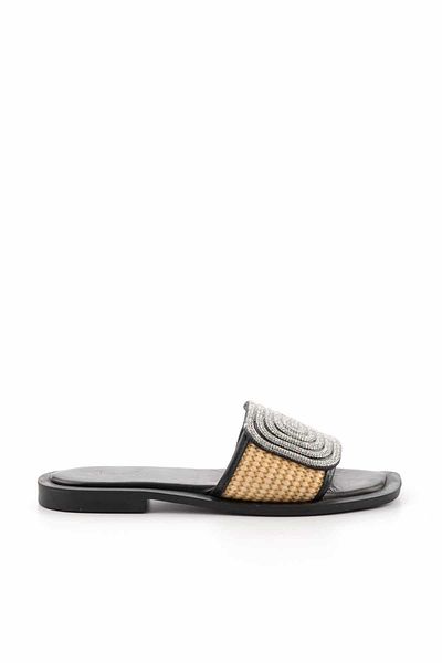 Bambi Black Straw Women's Slippers K04862500528