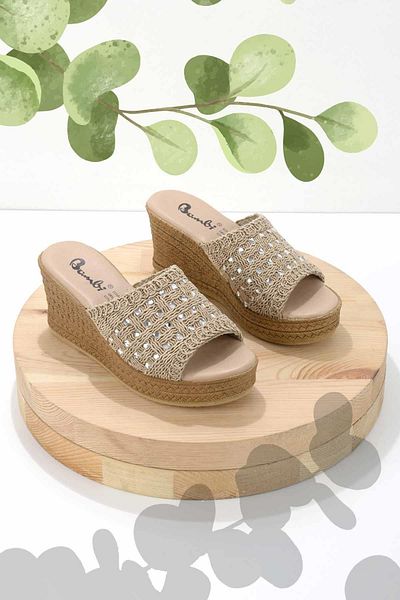 Bambi Camel Knitted Women's Slippers K04956015516