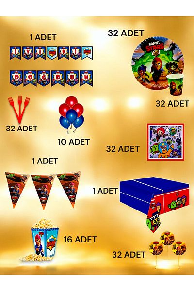 VibeHome Ultra-Luxury Set with Brawlstars Theme for 32 - Birthday Party and Fun Events