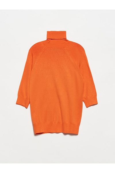 Dilvin Orange Turtleneck Half Sleeve Sweater