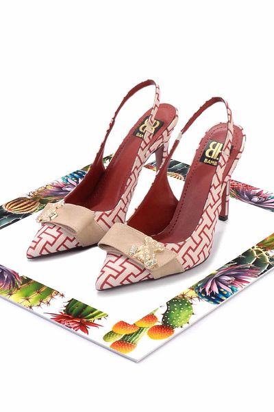 Bambi Red Printed Fabric Women's Classic Heeled Shoes K01455118210