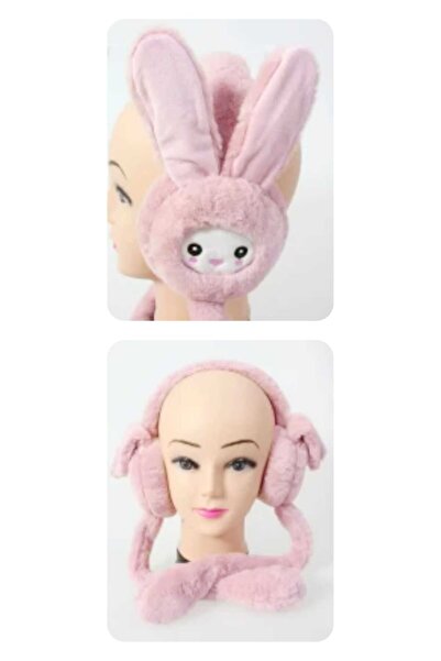 C&On Design 3-12 Yaş Sesli Oynar Kulaklı Kışlık Tavşan Zıp Zıp Kulaklık Peluş Kulaklık Kız Çocuk Kulaklık