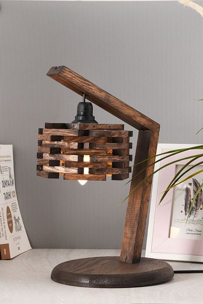 Bidolushop Walnut Colored Fuerza Lamp - Nightstand Table for Living Room and Office
