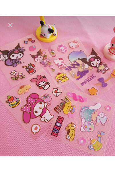 SHEKER HOME Kuromi My melody Hello Kitty Cinnamoroll Suya Dayanıklı 5 Yaprak Sticker Seti