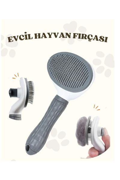 BORA HOME Gray Automatic Cleaning Keyed Animal Brush - Cat Dog Hair Collector Comb