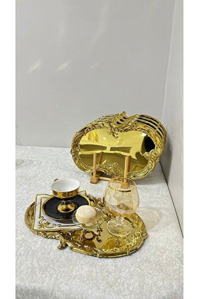 USD HOME 6 lı  gold işlemeli dantel desen Artnova kahve sunum tepsisi