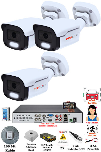 PROLİFE 3 Kameralı Set - 5mp Sony Lensli Full Hd Gece Renkli Görüşlü Güvenlik...