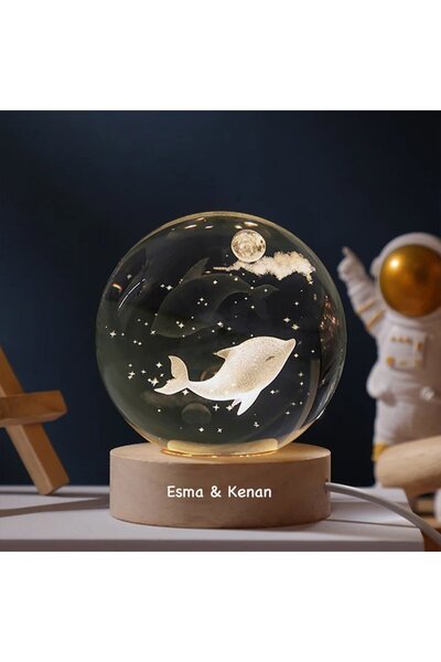 hediyesahibi Kişiye Özel Işıklı Ahşap Kaideli Sevimli Balıkları Temalı Cam Kü...