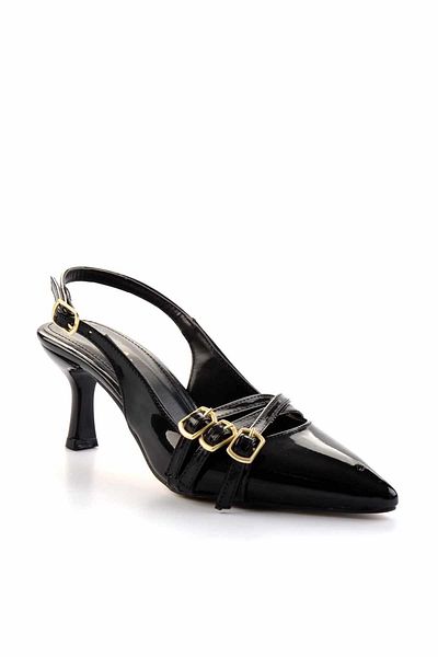 Bambi Klassische Damenschuhe mit Absatz aus schwarzem Lackleder K 01206011108