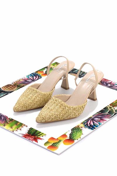 Bambi Beige Stroh Damen Klassische Schuhe mit Absatz K 01192120328