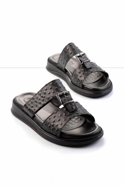 Bambi Siyah Leather Erkek Terlik E04433600603