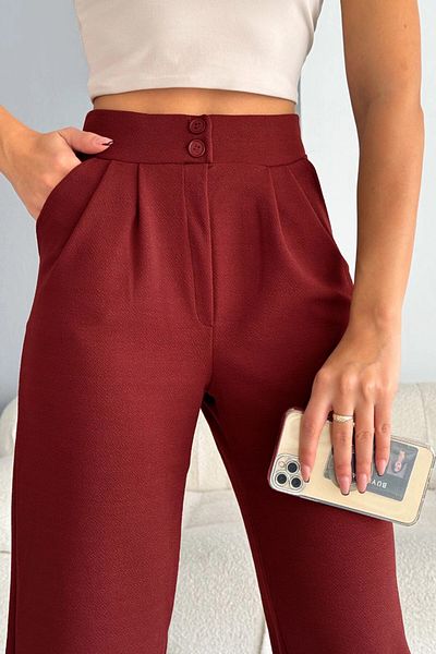 bacc Women's Burgundy Double Pocket Lycra Crepe Carrot Trousers Bc 241069
