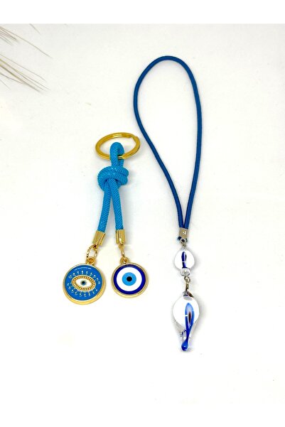 Azrua Set de ornamente pentru oglindă și breloc de culoare albastră cu șnur